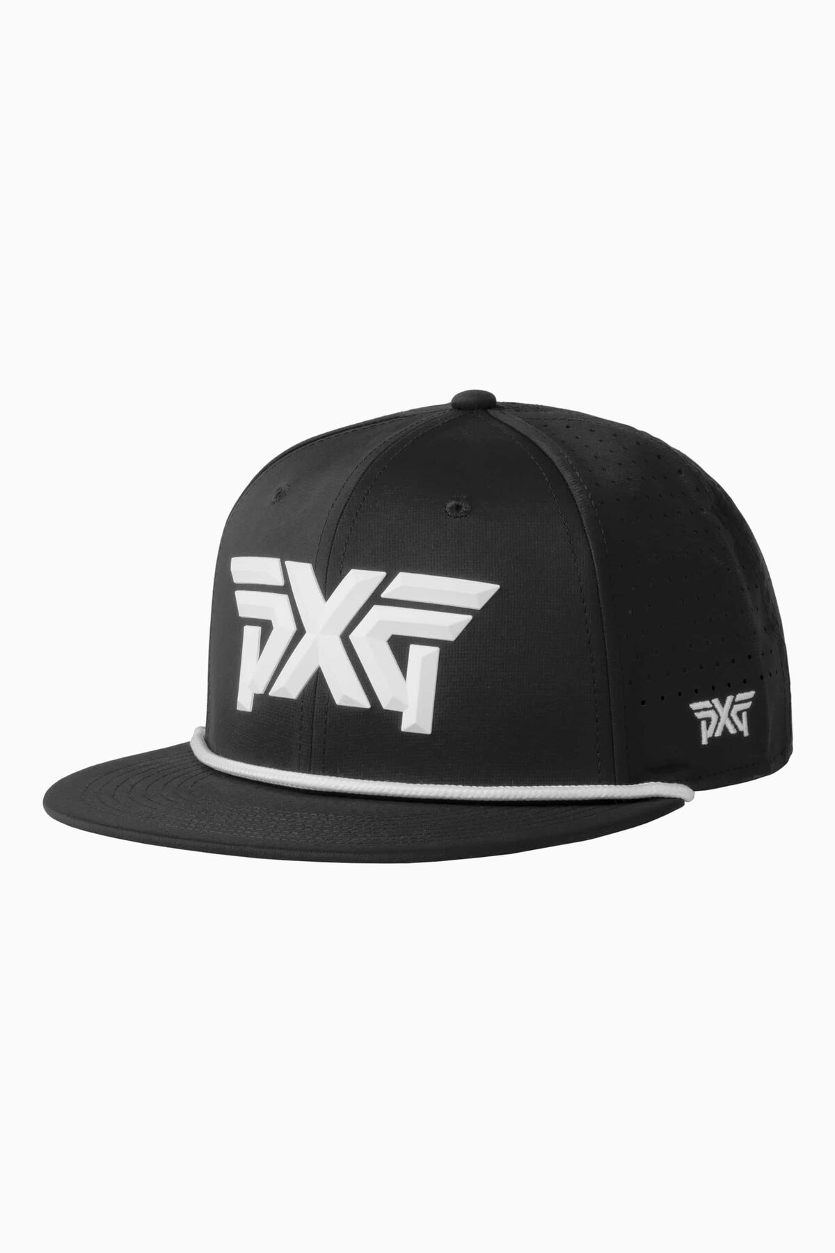 Men's 6-Panel High Crown Snapback Cap - Black/White Logo - One Size Black & White